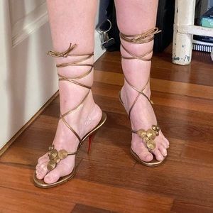 Christian Louboutin gold lace up sandal 36.5